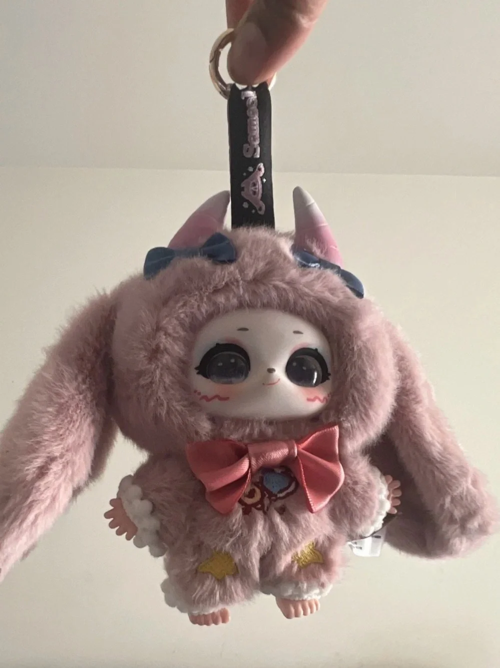 Plush Pink Horn Bunny Bag Accessory w/Little Cute Bow Tie
